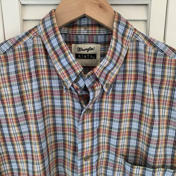 Wrangler Riata Classic Fit Shirt Rainbow Plaid Short Sleeve Button Down Mens L - Picture 2 of 11